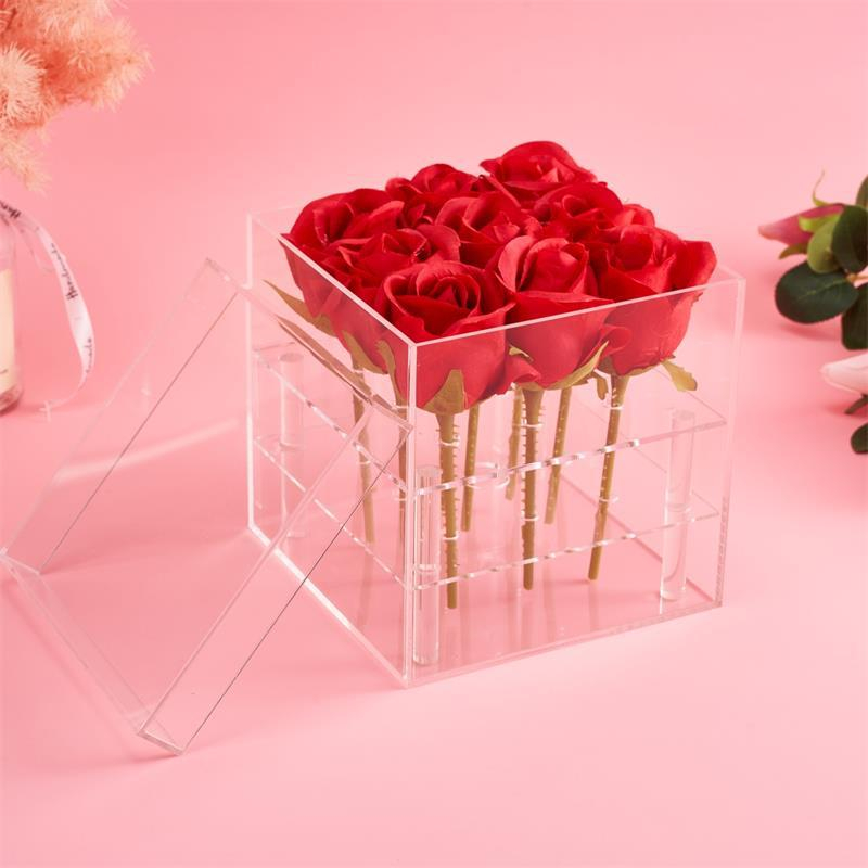 Luxury Transparent Square Wedding Rose Box Packaging Acrylic Valentines Day Gift For Flowers Display Box Holder Wholesale