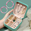 Cute Small PU Leather Travel Jewelry Organizer Case Blue Ring Earring Necklace Bracelet Jewelry Gifts Box with Zipper