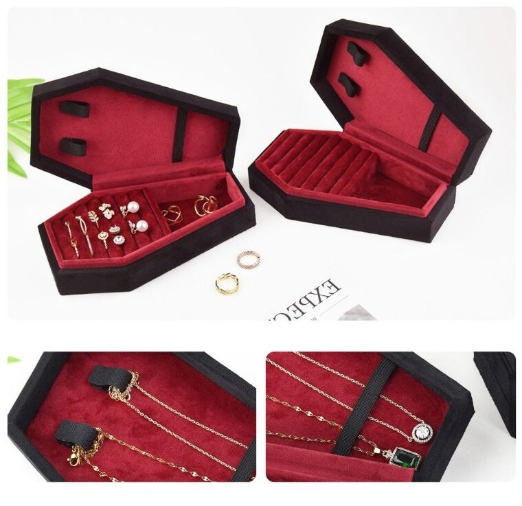 Halloween Coffin Shape Jewelry Organizer Case Portable Velvet Ring Earrings Necklace Jewelry Display Storage Boxes