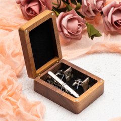 Custom Logo Square Wood Ring Packaging Case Luxury Walnut Wooden Mini Wedding Ring Jewelry Display Storage Box