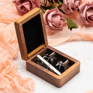 Custom Logo Square Wood Ring Packaging Case Luxury Walnut Wooden Mini Wedding Ring Jewelry Display Storage Box