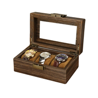 New Arrival 3 Slots Wooden Watch Organizer Case PU Leather Watch Display Storage Box with Glass Lid
