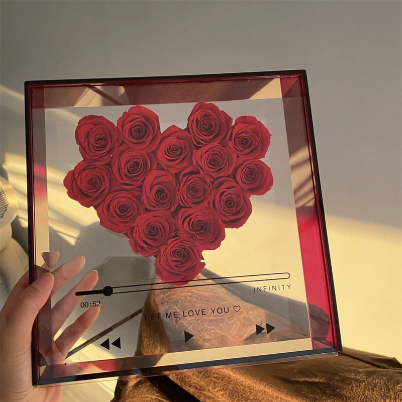 Wholesale Heart Shape Real Touch Forever Rose Acrylic CD Flower Box Christmas Birthday Gift For Girls