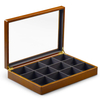 12 Grids Vintage Solid Wood Microfiber Lining Earrings Bracelets Necklace Jewelry Storage Organizer Tray Box with Glass Top Lid