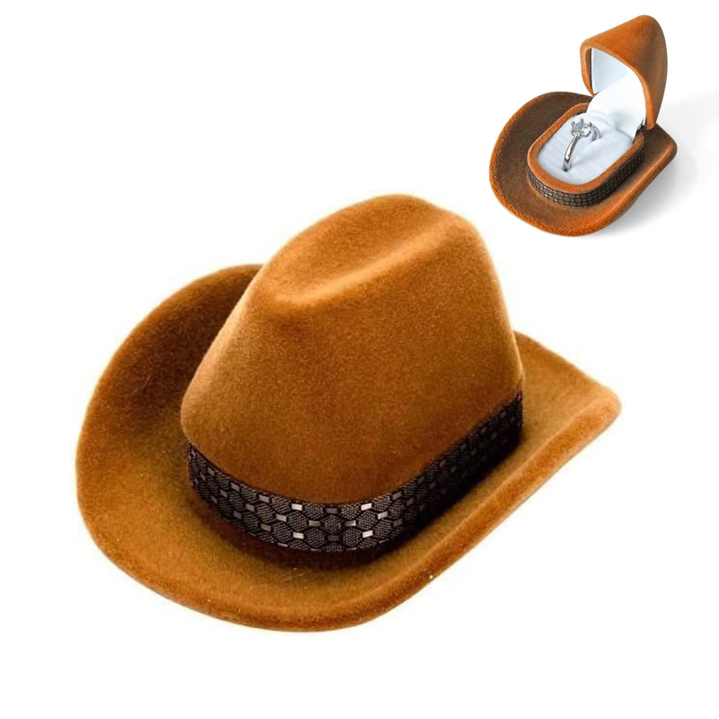 Custom Logo Creative Design Cowboy Hat Shape Ring Gift Box Velvet Jewelry Ring Earring Packaging Gift Box
