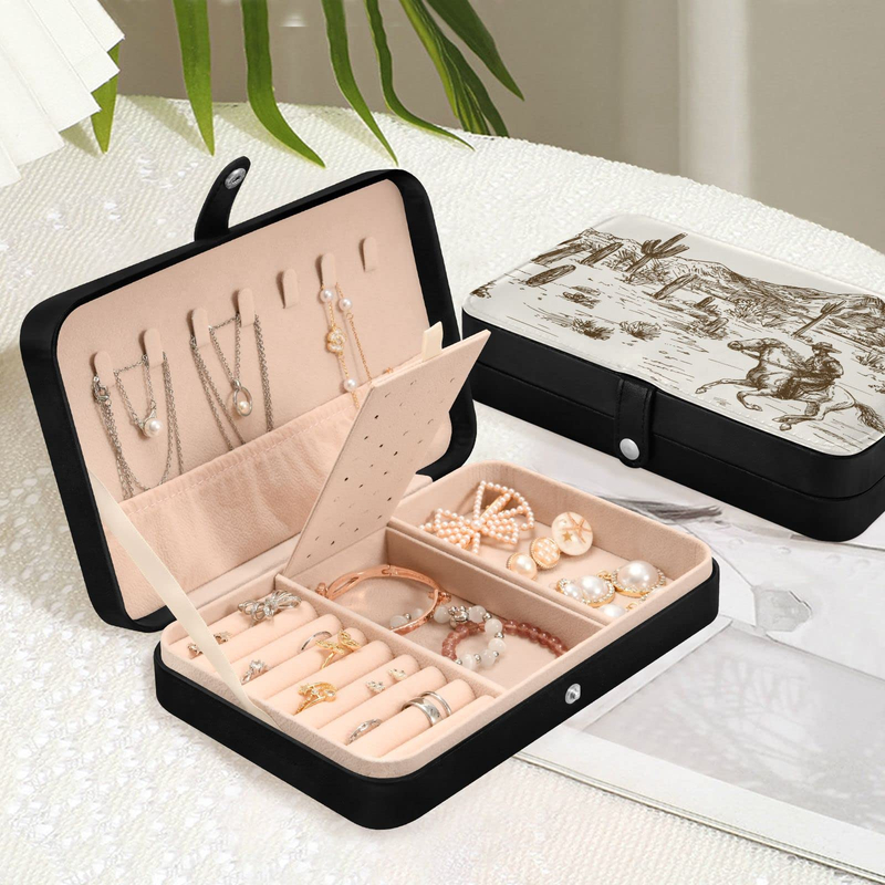 Portable Travel Jewelry Organizer Storage Case Western Desert Cowboy Travel Jewelry Box for Necklace Earrings Rings Bracelet