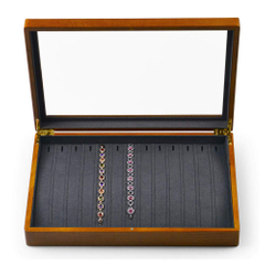 New Arrival Solid Wood Necklace Bracelet Pendant Jewelry Storage Box 13 Plaid Necklace Display Rack with Clear Window