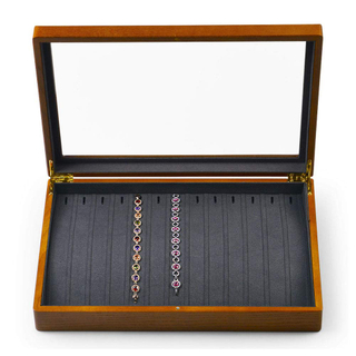 New Arrival Solid Wood Necklace Bracelet Pendant Jewelry Storage Box 13 Plaid Necklace Display Rack with Clear Window