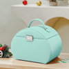Light Green Leather Jewelry Box Lockable Necklace Earrings Rings Storage Case with Mirror And Storage Drawers