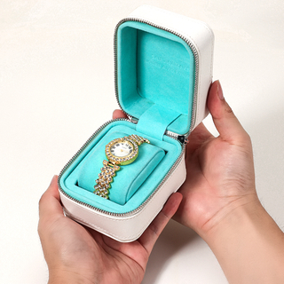 Wholesale Custom Logo White PU Leather Watch Storage Box Blue Velvet Insert Jewelry Boxes With Zipper Watch Packaging Box