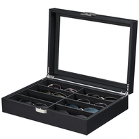 Black PU Leather 8 Piece Sunglasses Display Case Organizer Wooden Eyeglasses Sun Glasses Storage Box