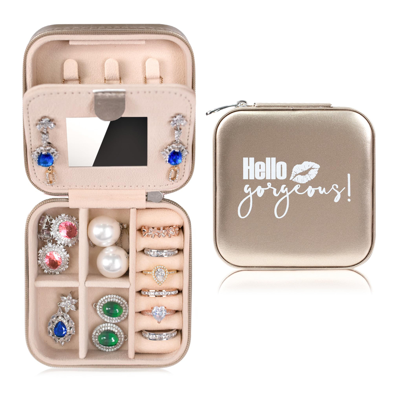 Wholesale Custom Logo Printed Portable Mirror PU Letter Jewelry Storage Box Earrings Ring Necklace Jewelry Organizer Box