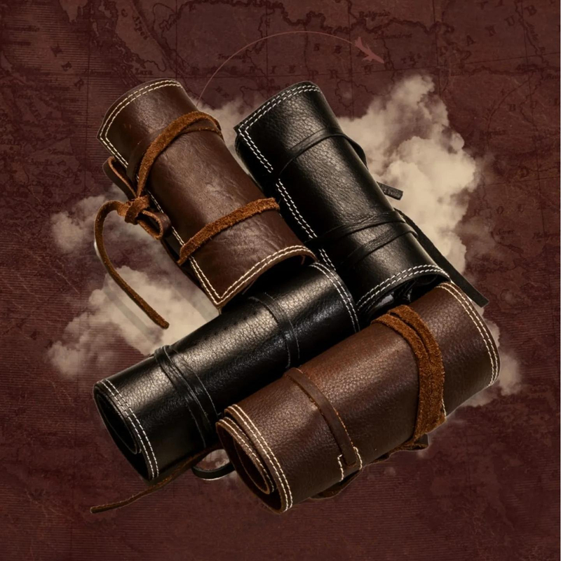 Luxury Vintage Black Perfume Oil Sample Roll Pouch Perfume Bottle Carry Bag Drawstring Leather Waterproof Perfume Packaging Bag