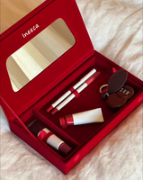 Custom Logo Red Velvet Magnetic Flap Skincare Lip Gloss Packaging Boxes Empty Makeup Cosmetic Organizer Storage Box with Mirror