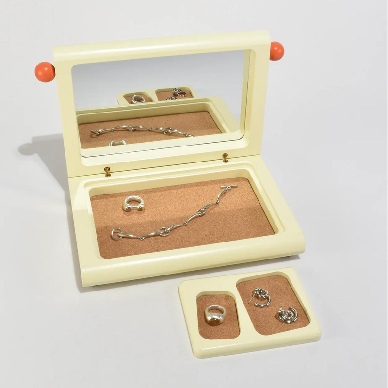 Custom Square Yellow Travel Jewelry Ring Gift Box Packaging Luxury Wooden Sliding Trays Jewelry Sets Box Organizer with Mirror