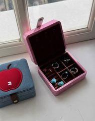 Pink Personalized Jewelry Box Removable Partition Leather Ring Bracelet Organizer Travel Case with Mirror Jewelry Box Packaging