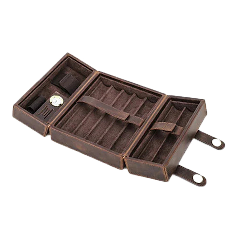 Custom Logo Brown Leather Cigar Box Case Packaging Double Door Design Luxury Humidor Cigar Storage Gift Box Set for Seven Sticks