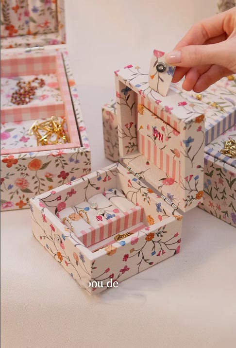 Fabric Flowers Jewelry Ring Earrings Necklace Box Packaging 