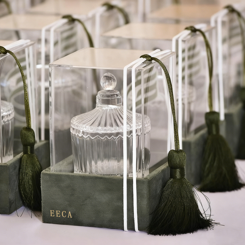 Velvet Bow Ribbon Perfume Gift Box with Acrylic Lid