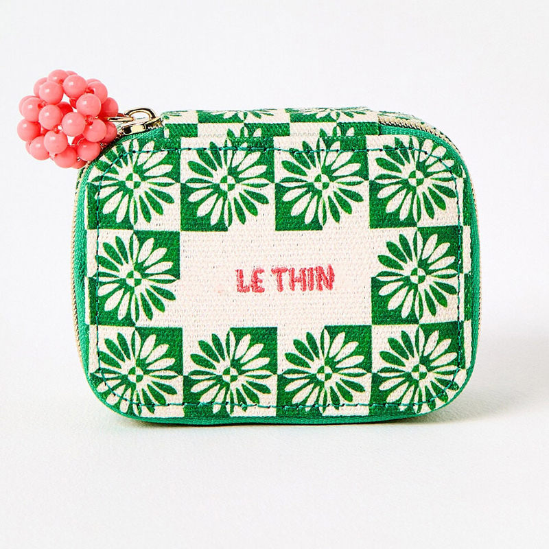Zipper White Floral Chequerboard Pattern Ring Jewelry Box Organizer Travel Fabric Embroidery Polyester Bracelet Necklace Box