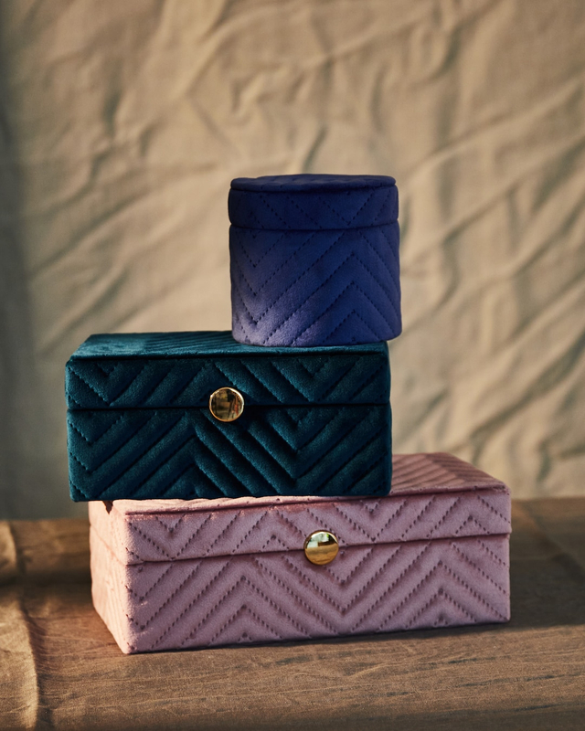  Blue Velvet Round Lidded Trinket Box Fabric Velvet Soft-touch Ring Watch Necklace Earring Set Box Jewelry Pendant Box Packaging