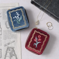 Vintage Velvet Jewelry Embroidered Double Ring Earring Organizer
