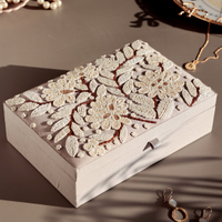 Handmade White Flower Embroidered Beaded Jewelry Wood Gift Box Fabric Jewelry Ring Box Packaging Luxury Jewelry Storage Box Set