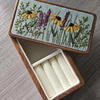 Embroidered Wood Jewelry Box Floral Pattern