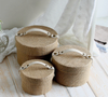 Handmade Natural Jute Burlap Storage Basket Portable Packaging Paper Box with White Handle Round Storage Decoration Box