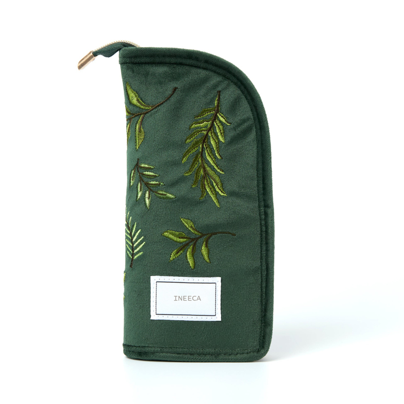 Green Leaves Embroidered Velvet Makeup Brush Bag Case Girls Portable Travel Lipstick Set Gift Makeup Cosmetic Storage Bag