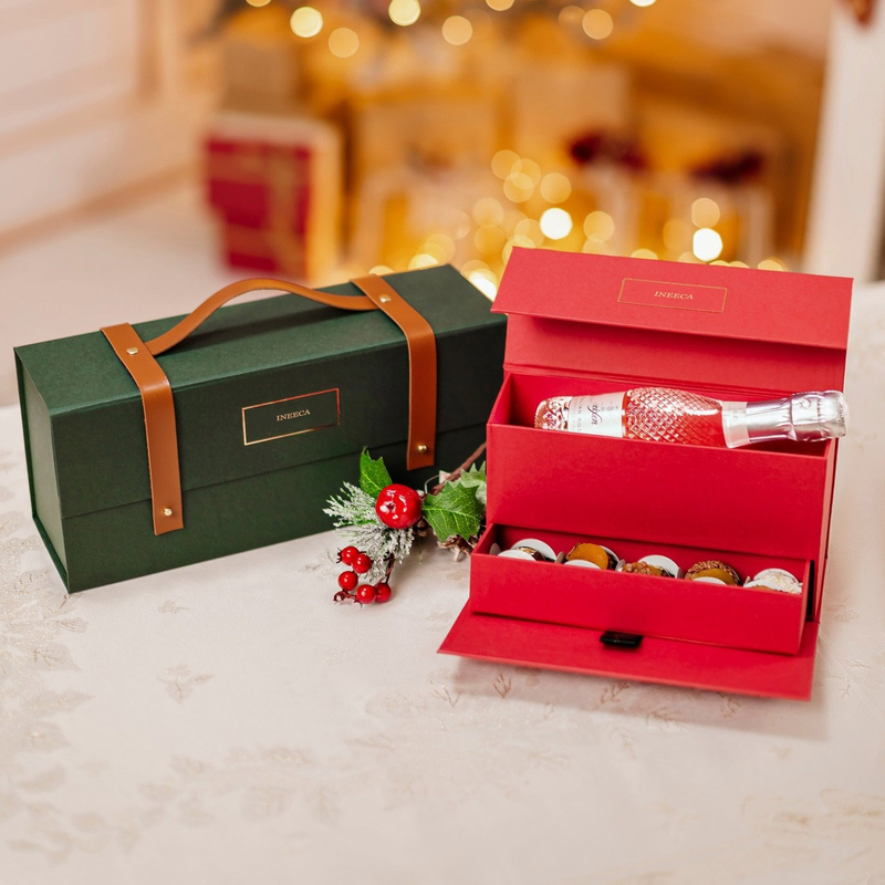 Double Layer Paper Chocolate Candy Gift Box with Handle Packaging Luxury Food Macarons Cookie Boxes Flap Wine Gift Boxes