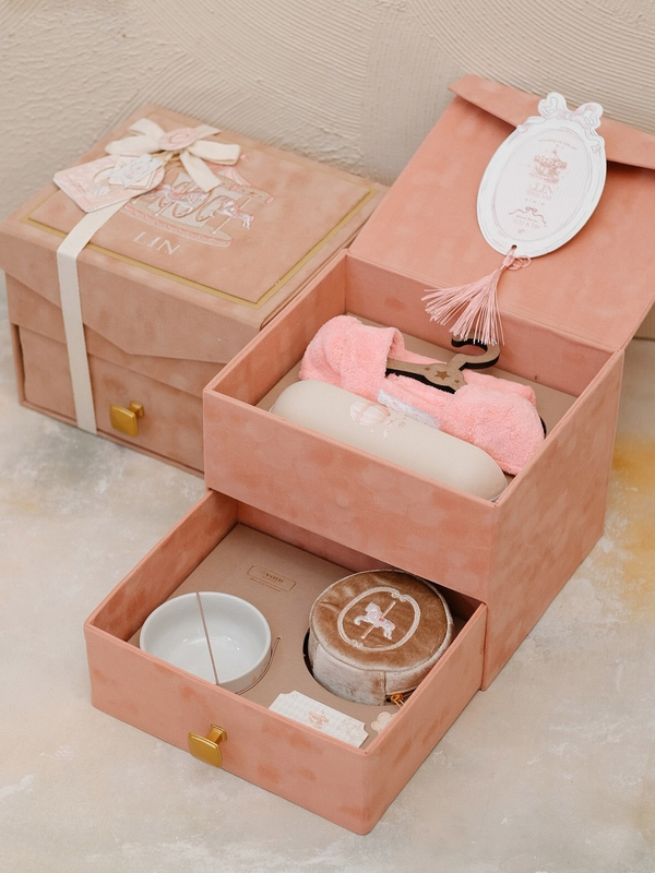 Custom Velvet Suede Baby Gift Box Drawer Coin Bag Trunk Boxes for Gifting Baby Shower Child Jewelry Full Moon Keepsake Box