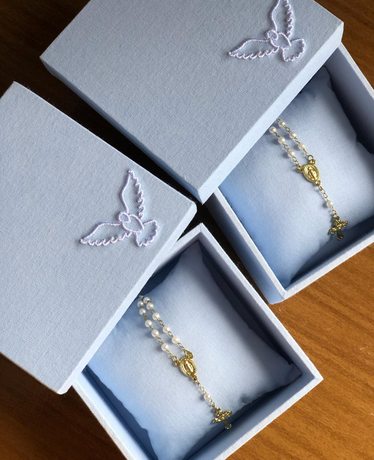 Hand Embroidery Baby Christening Keepsake Box Earring Bracelet Display Organizer Box Velvet Fabric Necklace Jewelry Packaging