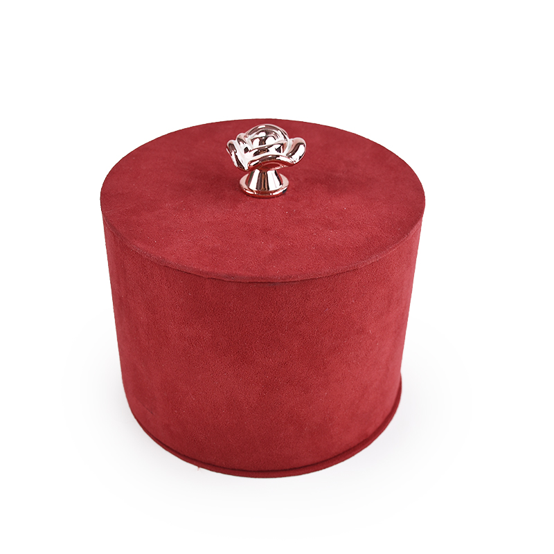 Suede Cylinder Flower Box with Gold Plated Metal Rose Decoration Handle Grip
