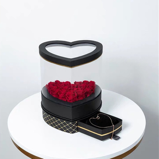Popular Love Rotatable Clear Plastic PVC Heart And Hexagon Shape Necklace Jewelry Flower Gift Packaging Box with Drawer