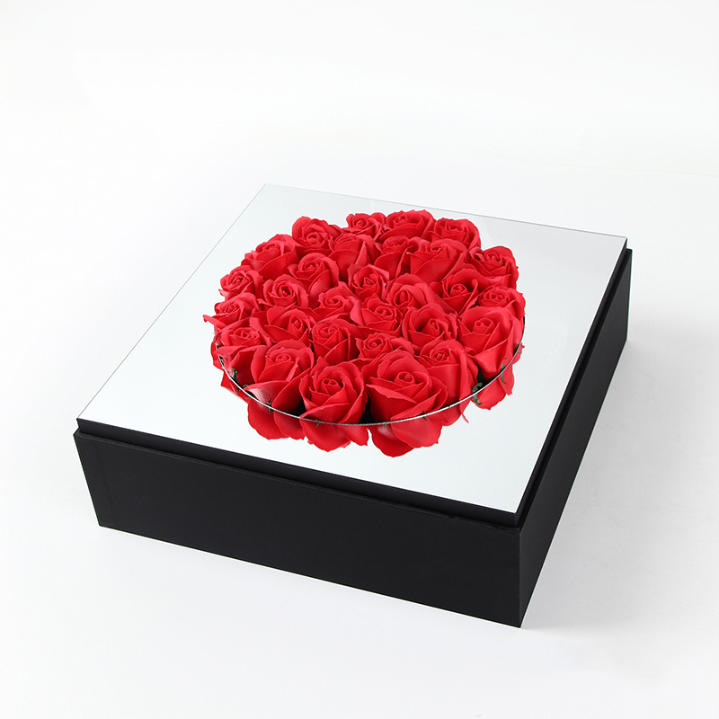 High Grade Creative Square Transparent Acrylic Mirror Valentine's Day Rose Flower Bouquet Packaging Box