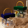 New Creative Portable Clear Acrylic Velvet Lid Wedding Birthday Scented Candle Cosmetic Gift Packaging Box with Bamboo Handle