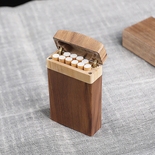 New Creative Custom Logo Magnet Adsorption Clamshell Portable Black Walnut Wooden Cigarette Case Packaging Box Factory
