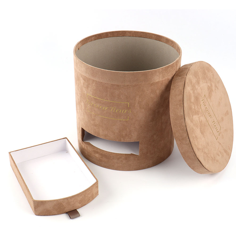 New Arrival Velvet Two Layer Round Cylinder Flower Chocolate Macaron Paper Packaging Box with Drawer for Valentines Day