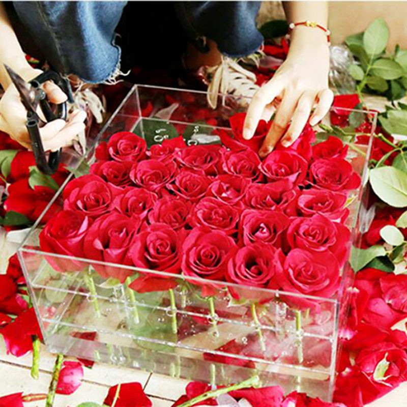 Customized Transparent Acrylic Valentine's Day Eternal Flower Storage Box Crystal Rose Flower Packaging Box