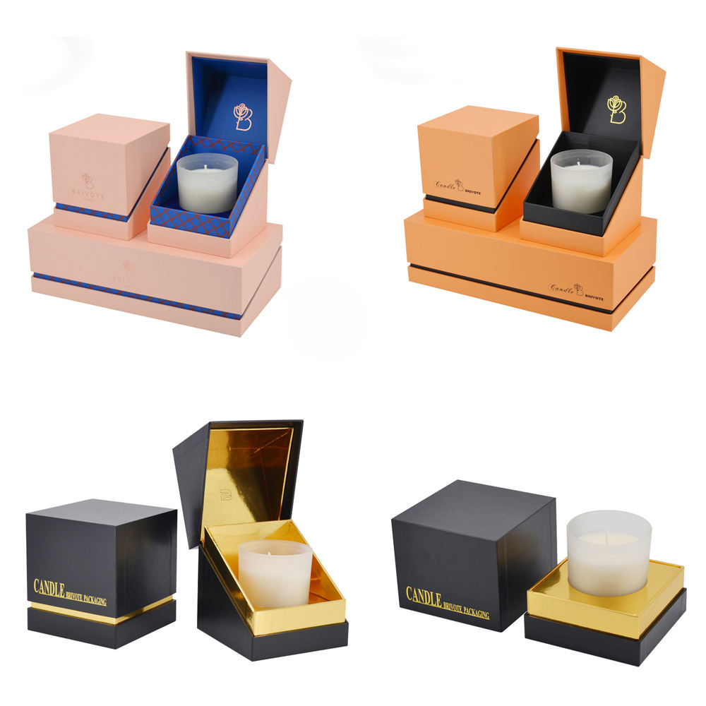 Custom Gold Foil Logo Black Paper Candle Box Packaging Jar Set Gift Shipping Candle Box with Inserts Luxury Candle Box