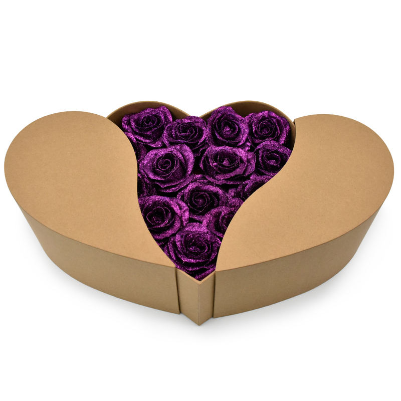 New Arrival Double Open Recycled Brown Kraft Paper Heart Rose Flower Gift Packaging Box for Flowers Custom Size Logo Gold Foil
