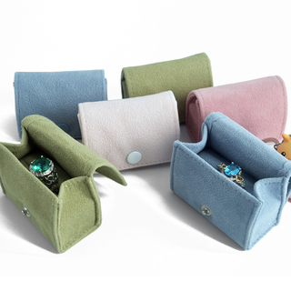 New Mini Portable Snap Closure Velvet Jewelry Bag Shape Wedding Earring Ring Packing Box with Foam Insert
