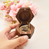 Custom Logo Hexagon Walnut Solid Wood Wedding Proposal Diamond Ring Box Wedding Ceremony Single Ring Box
