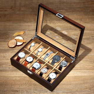 Custom Logo Wooden Velvet Jewelry Display Case Magnetic Creative Wood 24 Slots Watch Storage Box with Clear Window Metal Lock
