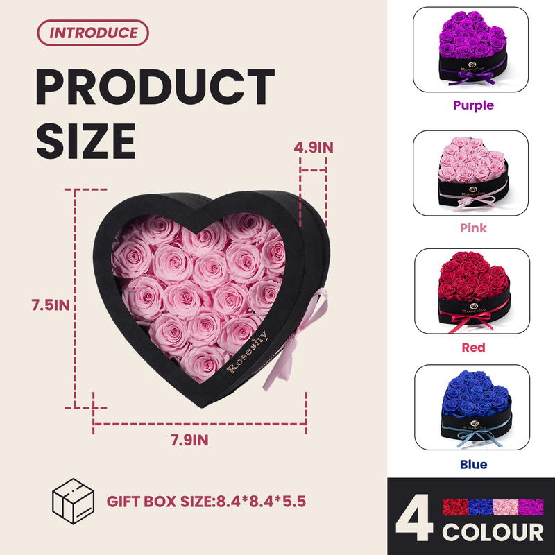 Hot Selling Valentine Stabilized Flowers Gifts Luxury Preserved Roses Arrangement Heart Shaped Flower Box Forever Flowers