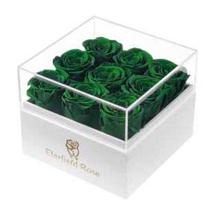 Custom Square Paper Infinity Eternal Forever Preserved Green Rose Flowers Gift Packaging Box With Clear Lid