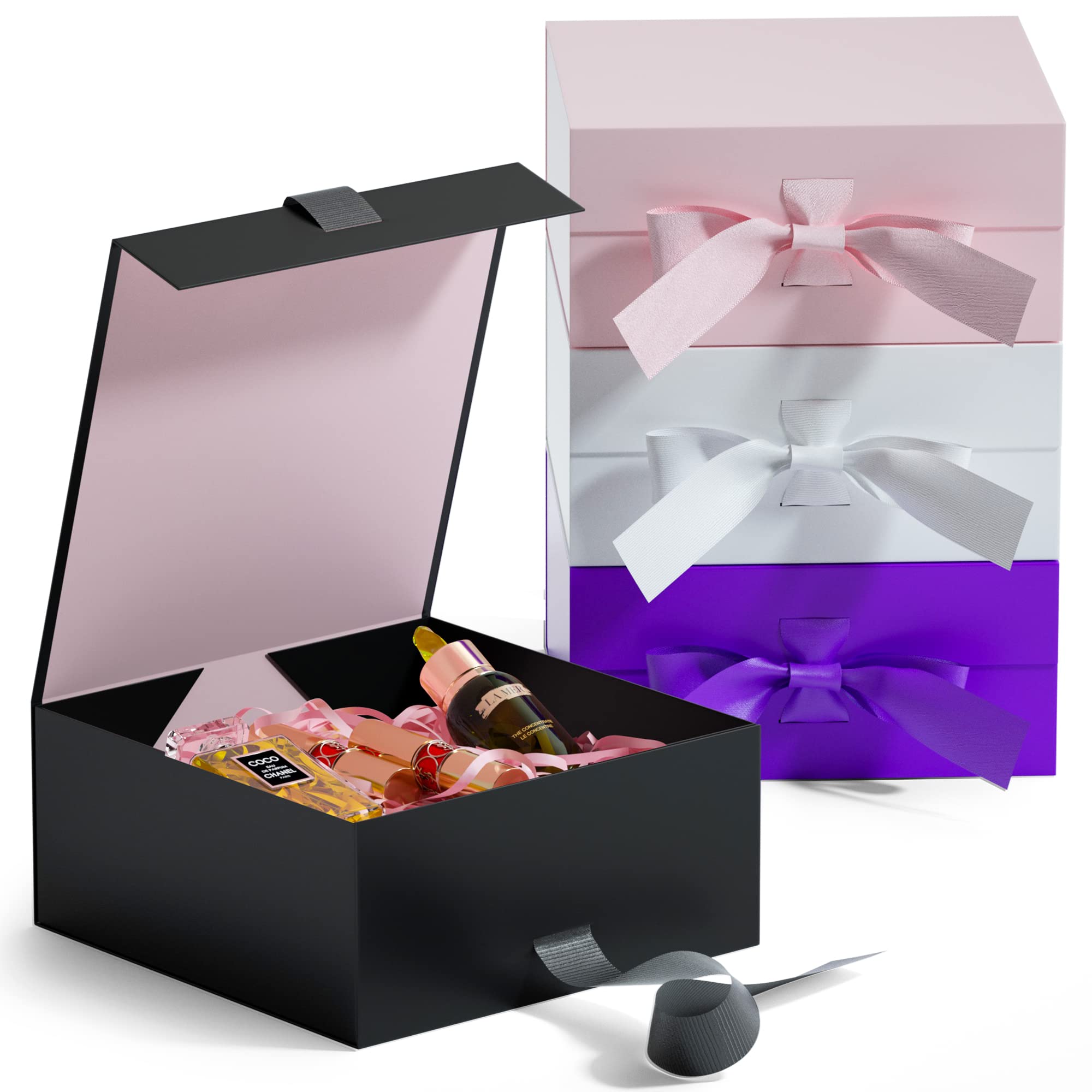 Wholesale Custom Logo Flap Lid Packaging Cardboard Luxury Black Clothing Folding Magnetic Gift Box With Ribbon