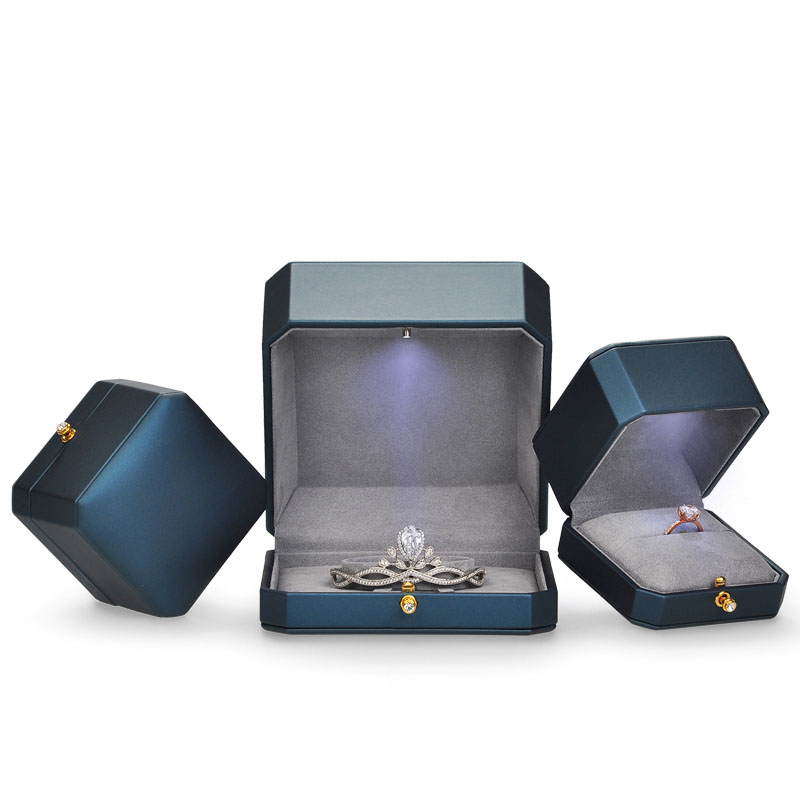 Custom Luxury Plastic Gift Logo Set Velvet Light Up Led Necklace Ring Jewelry Jewellery Packaging Box With Led Light
