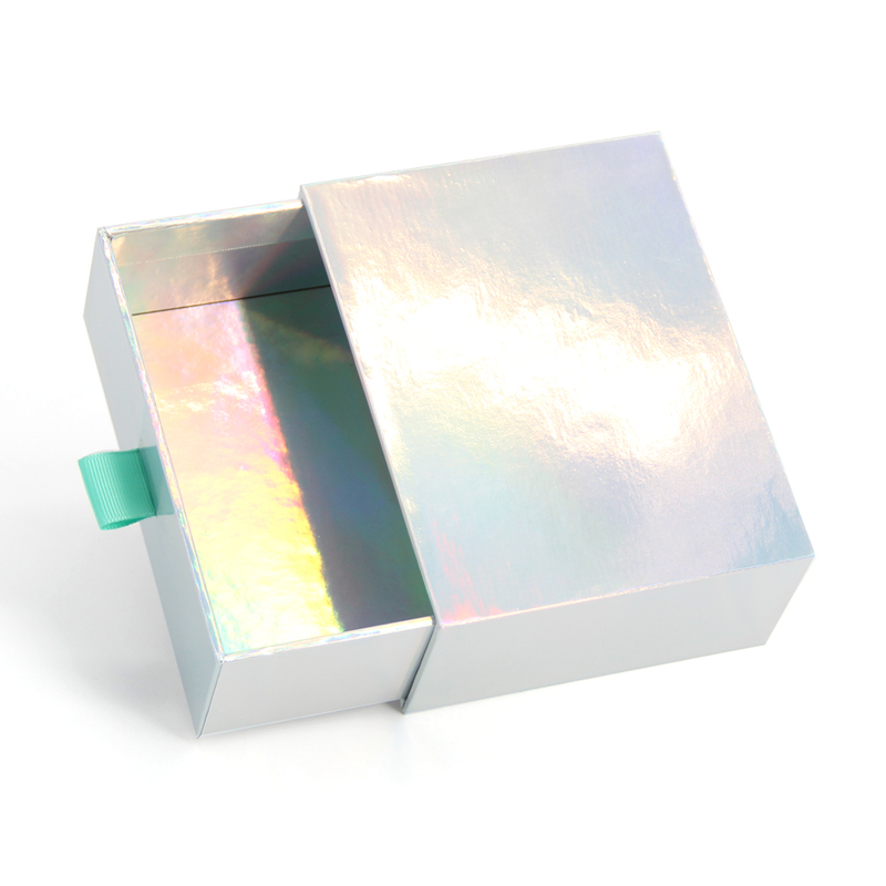 Custom Logo Luxury Holographic Silver Laser Paper Beauty Cosmetics Packaging Gift Box Rigid Cardboard Sliding Drawer Box